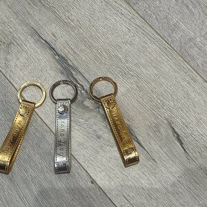 Marc Jacobs Leather Logo Embossed Keychain Keyring Gold